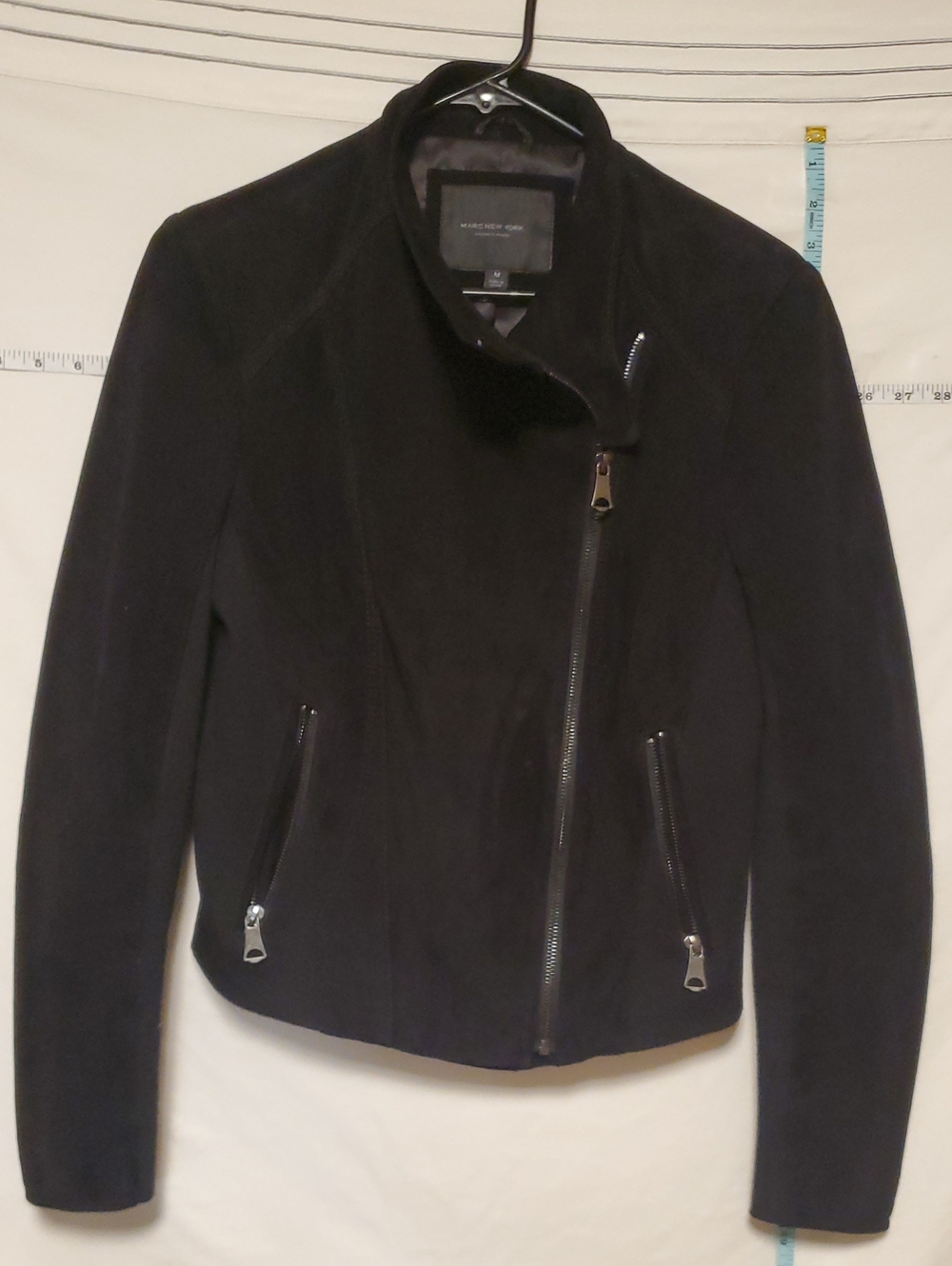 Marc New York Black Suede Leather Moto Jacket Med Luxury Minimalist Layering